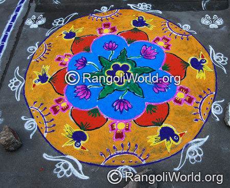 Birds lotus traditional rangoli aug2014