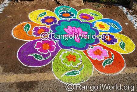 Lotus and flowers freehand rangoli aug2014