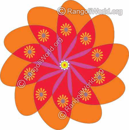 Orange with red mixed flower rangoli