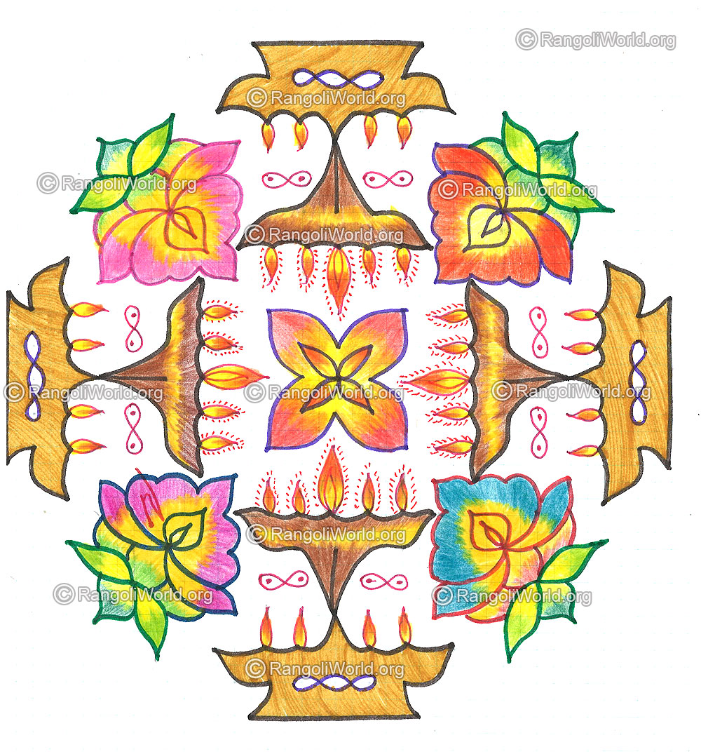 Kuthu vilakku lamp and flowers kolam nov 2015