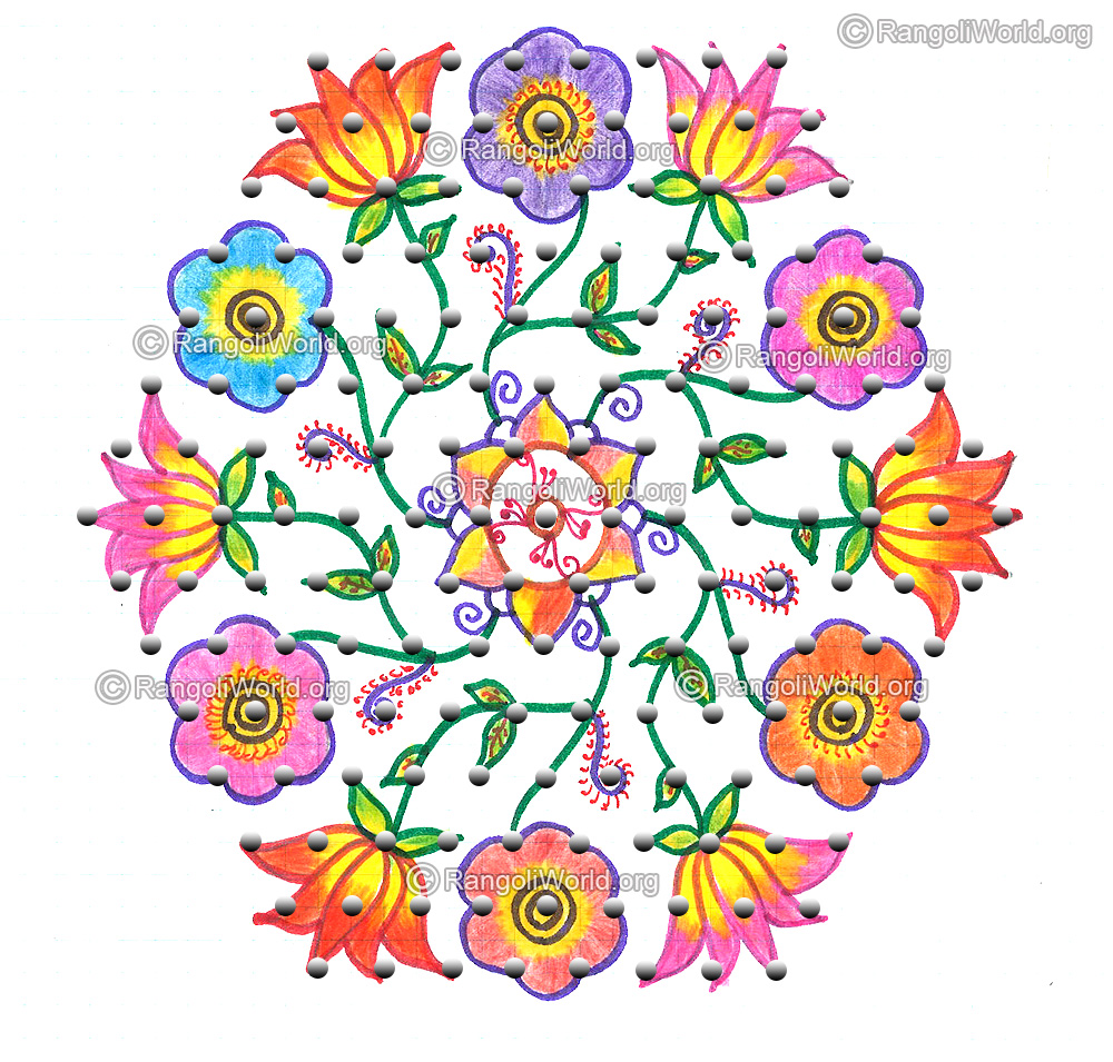 Lotus and flower kolam nov 2015 with dots