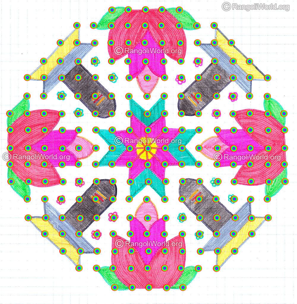 Shiva lingam and flower kolam nov 2015 with dots