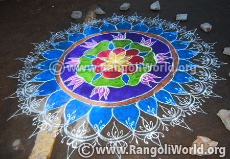 Big lotus flower rangoli design for diwali festival 2016