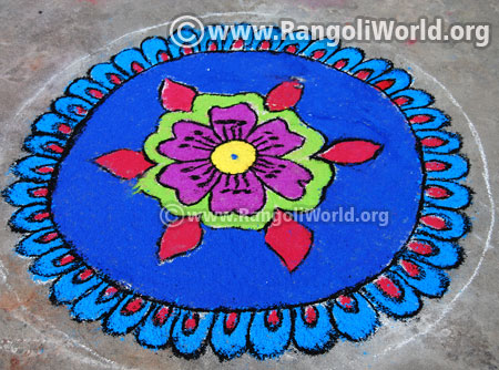 Blue flower rangoli design for diwali festival 2016