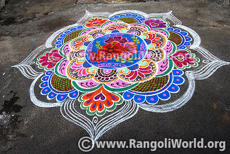 Colourful flowers freeehand rangoli for diwali oct 2016