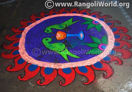 Parrot mango design rangoli for diwali festival
