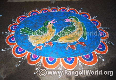 Simple parrot rangoli design diwali festival 2016