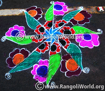 Flower with leaf rangoli sep 2015