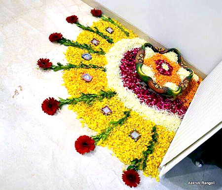 Flower border rangoli for onam festival 2015