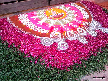 Freehand flower decoration border rangoli for karthigai deepam 2015