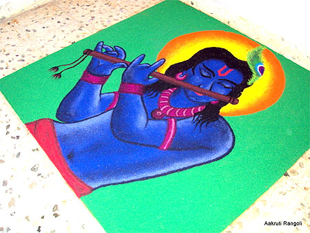 Krishna with flute carpet rangoli