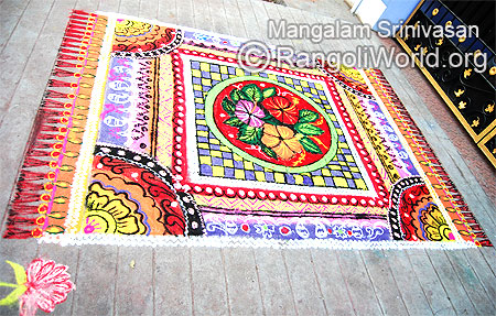 Gorgeous big carpet rangoli with hibiscus flower design