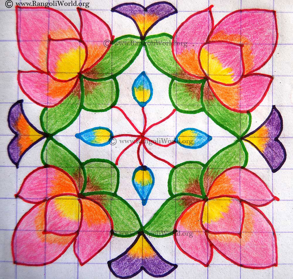 Rose Flower Kolam Mar 14 2011 with blue buds in the middle
