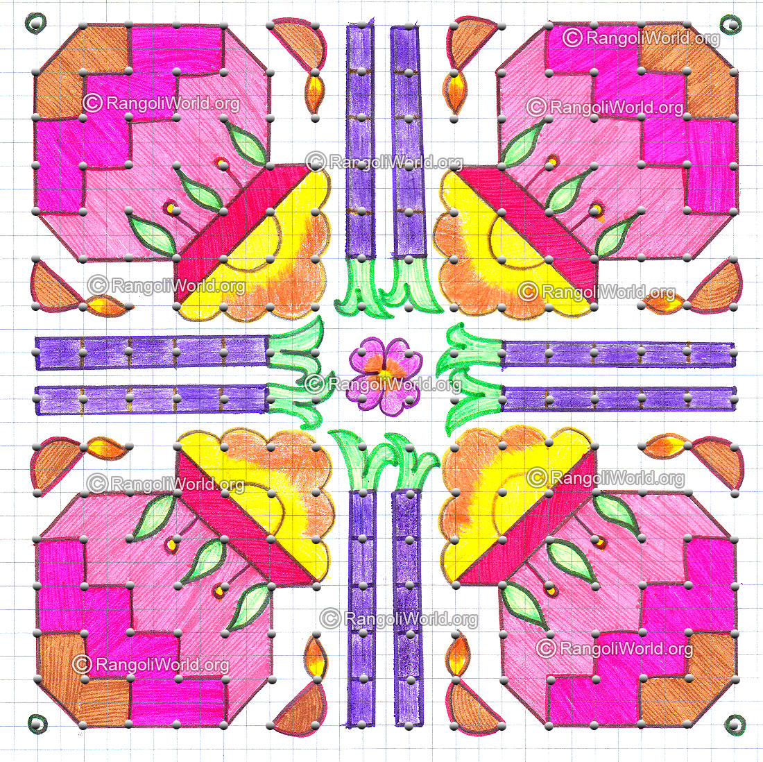 Pongal sugar cane kolam with dots