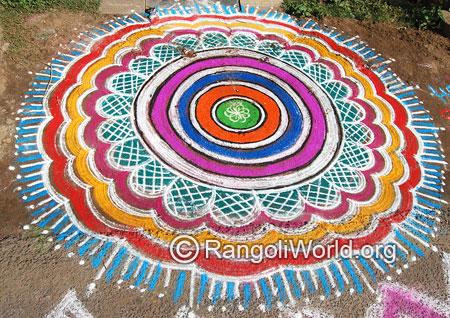 Big rangoli with pooja circles mar