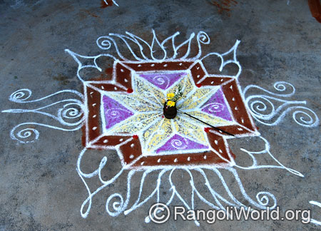 Simple lotus flower freehand rangoli for pooja mar