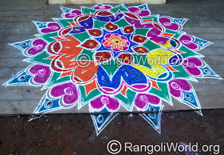Traditional flower temple freehand rangoli feb