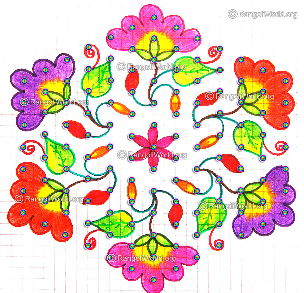 Flower buds Kolam May 13 with dots