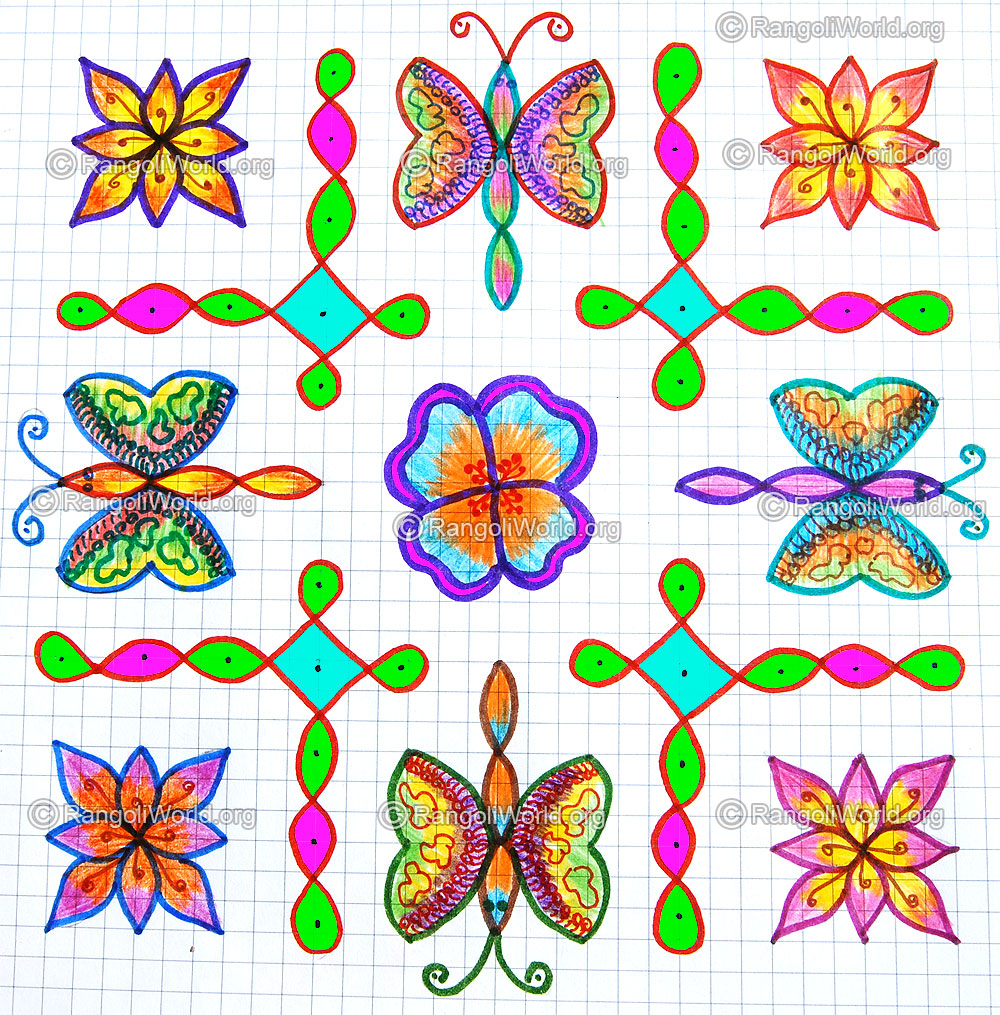 Butterfly flower sikku kolam jan 2015
