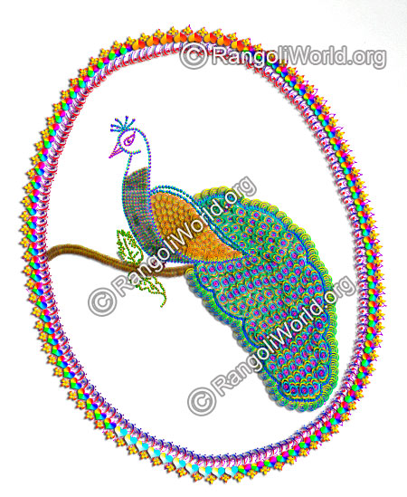 Colorful peacock rangoli for festivals 2016