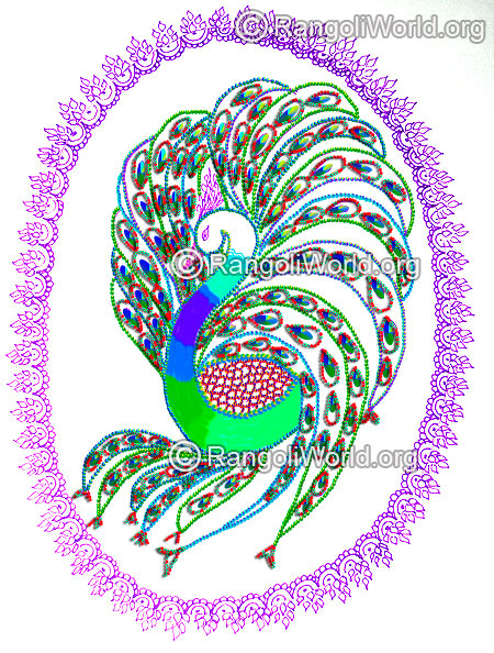 Dancing peacock mayil freehand rangoli
