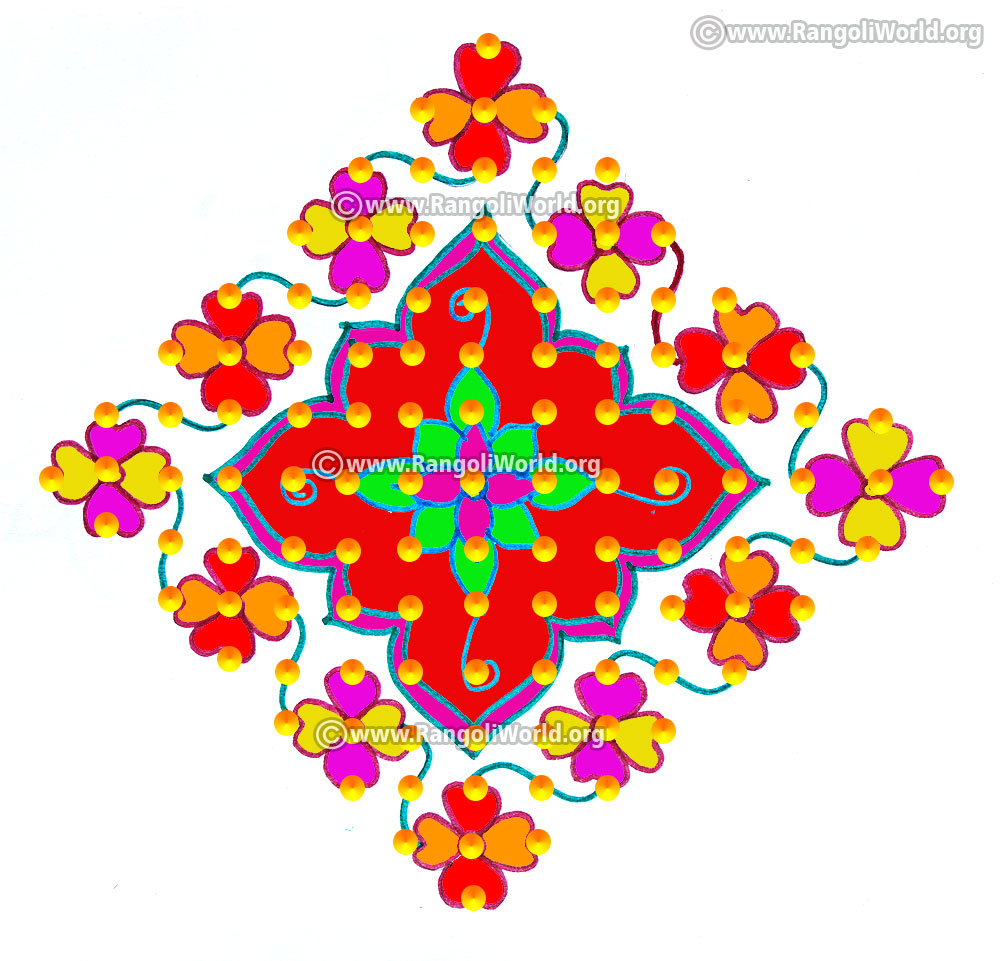 Colourful flowers kolam jan 2017 with dots