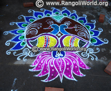 Peacock lotus freehand rangoli design margazhi festival 2018