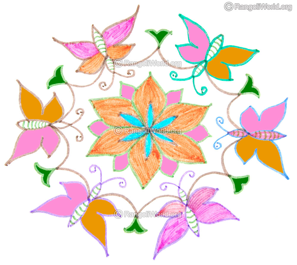 Butterfly and flowers kolam  jan 2016