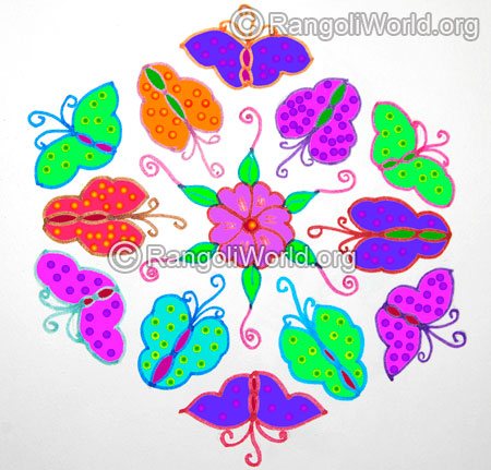 Easy butterflies kolam with 13 to 7 interlaced dots jan 2016