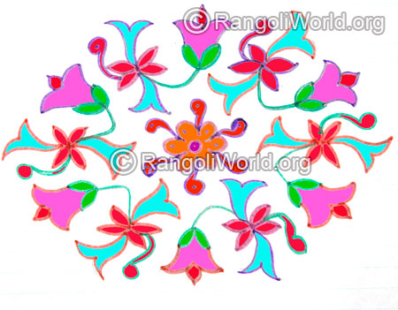 Flowers buds kolam with 13 to 7 interlaced dots jan 2016