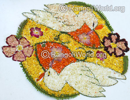 Onam festival flower love birds rangoli
