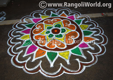 Flower freehand rangoli for pongal festival 2016 latest design