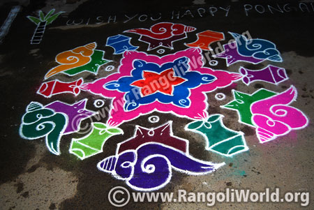 Snail flower rangoli kolam for pongal festival 2016