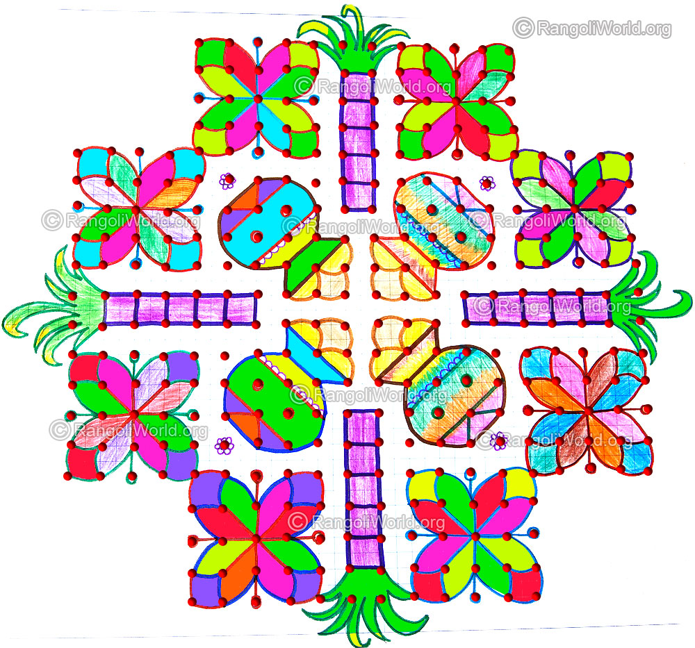 Pongal sugarcane kolam jan 2015 with dots