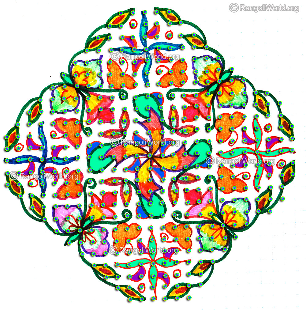 Swastika flowers kolam jan 2016 for pongal festival with dots