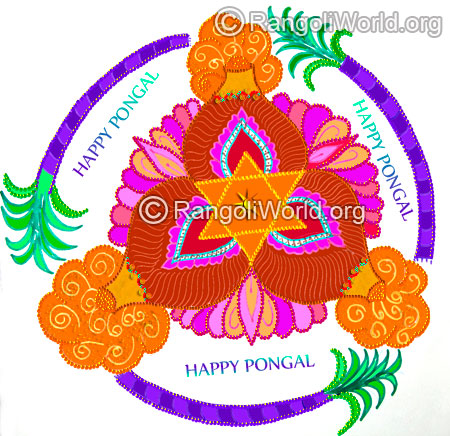 Flower swastika sikku pinnal kolam for pongal festival jan 2016