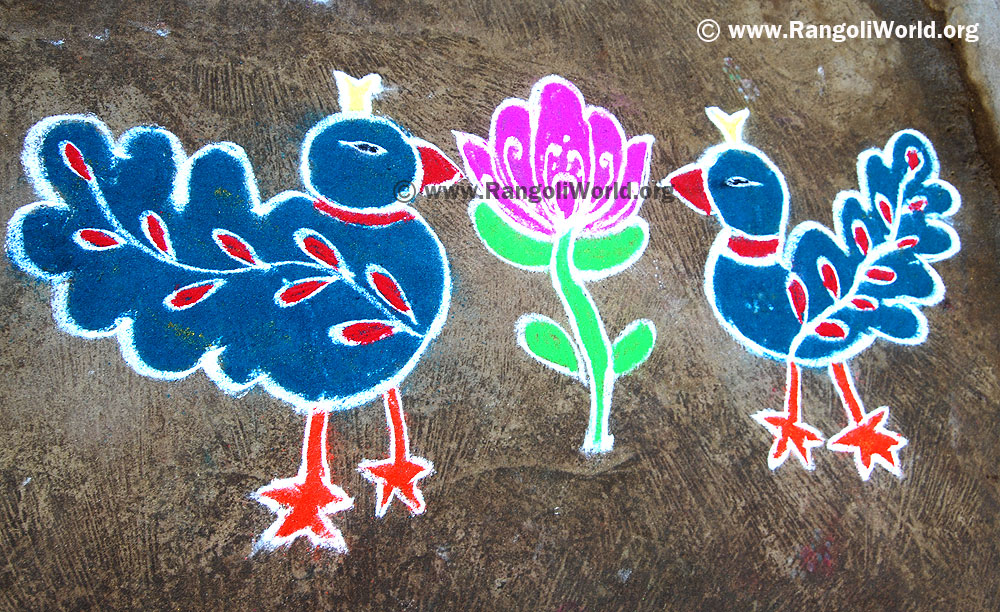 Birds with lotus rangoli
