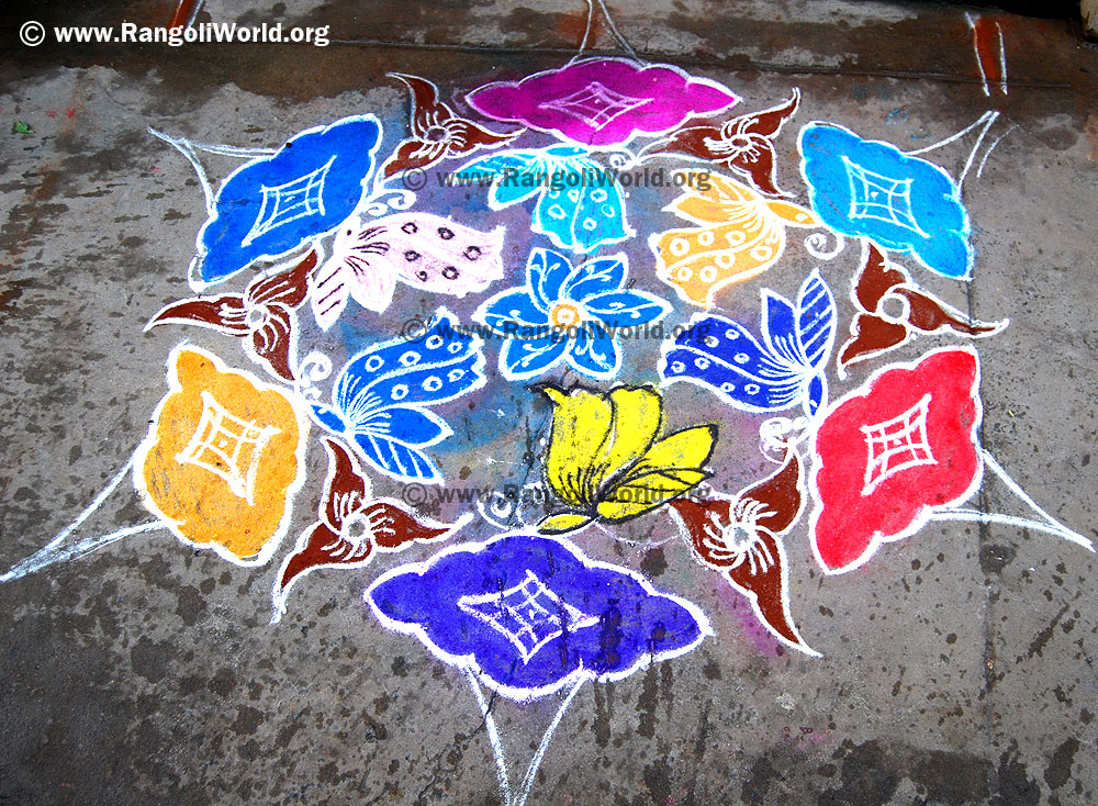 Butterfly on flowers kolam