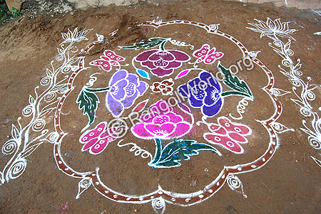 Flowers and Butterfly Kolam