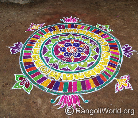 Freehand rangoli with colorful band outline