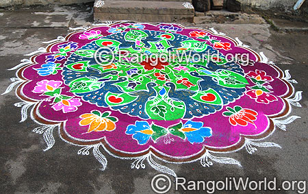 Peacock Lotus Freehand  Rangoli