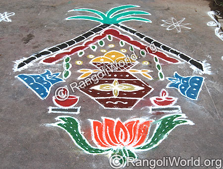 Pongal Theme Kolam With Lotus and Kalasam