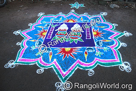 Pongal Theme Freehand  Rangoli