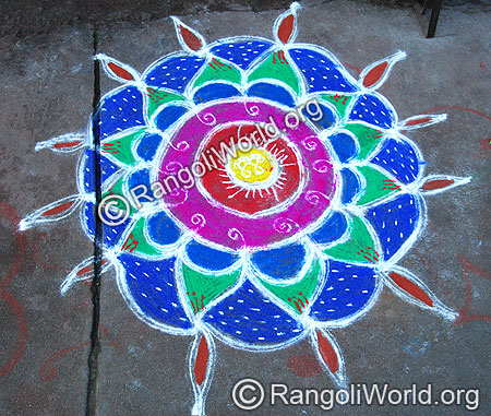 Freehand Rangoli with sun in the middle