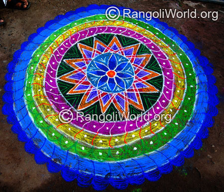 Attractive big freehand rangoli for pongal festival