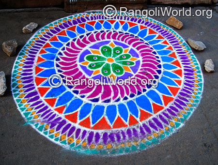 Big colorful freehand rangoli for thai pongal jan2015