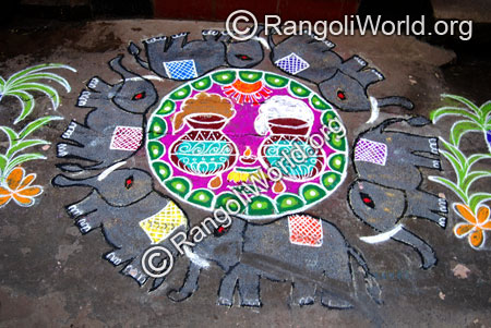 Pongal & elephant freehand rangoli