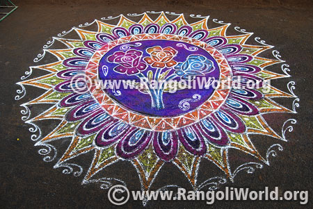 Big rose flower freehand rangoli design 2017 pongal festival