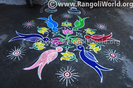 Birds and flowers rangoli design 2017 for pongal festival