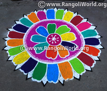 Flower freehand rangoli design 2017 multi colour